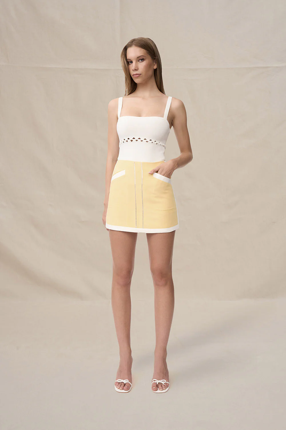 Lemon Splice Mini Skirt - Ivory Yellow - Image 4