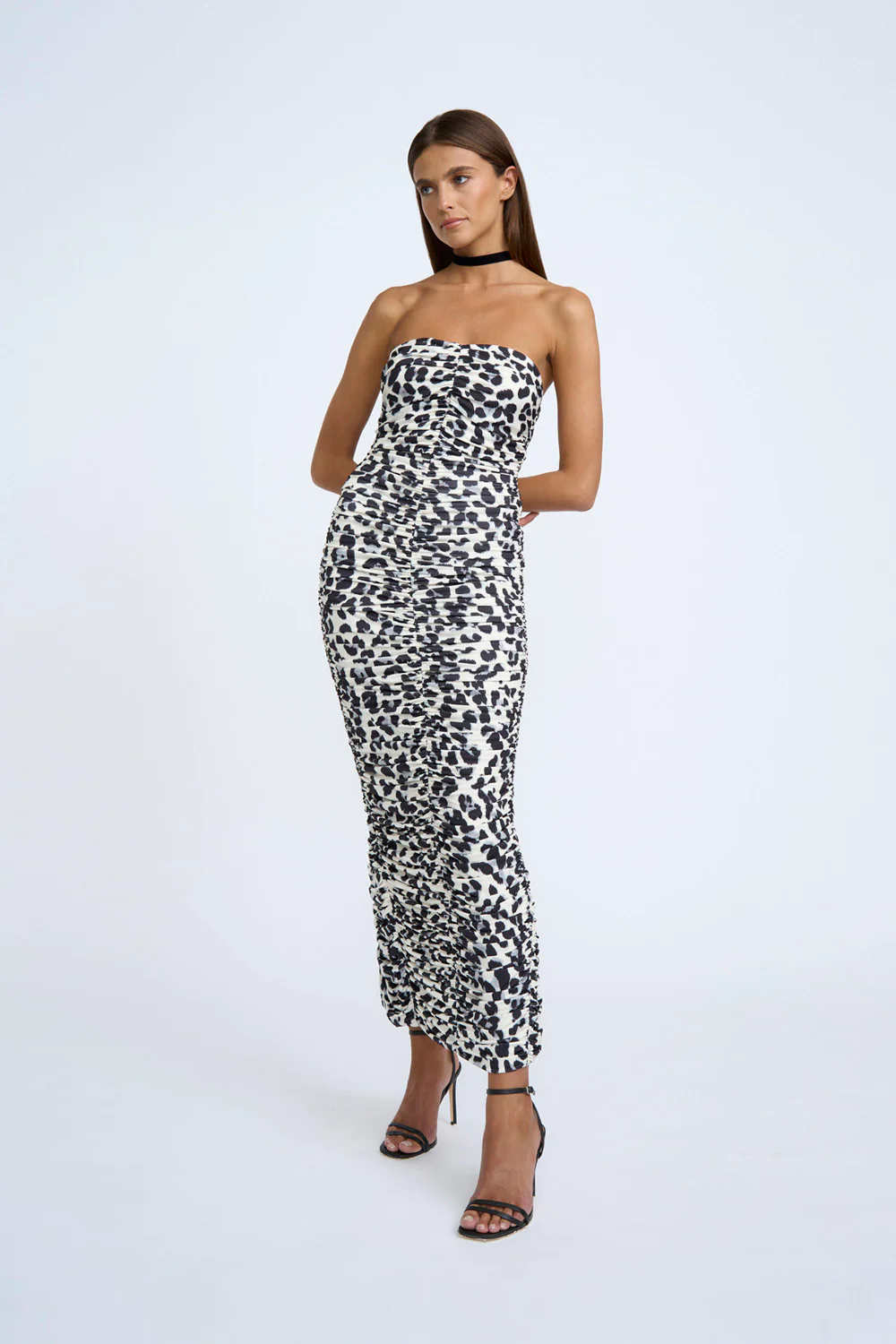 Leopard Gather Strapless Midi Dress | Final Sale - Leopard - Image 6