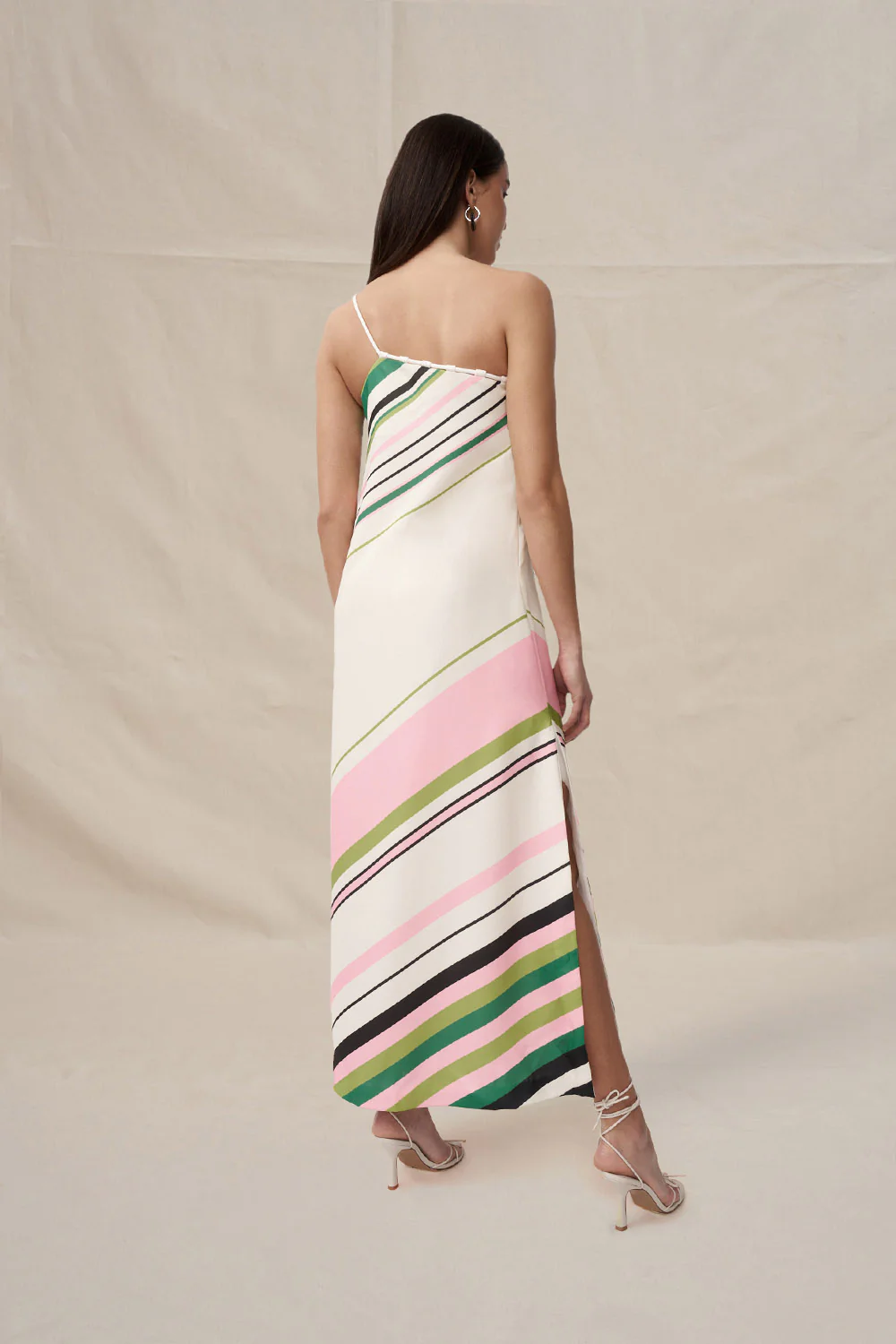 Lola Stripe One Shoulder Dress - Multi Black Green Ivory - Image 3