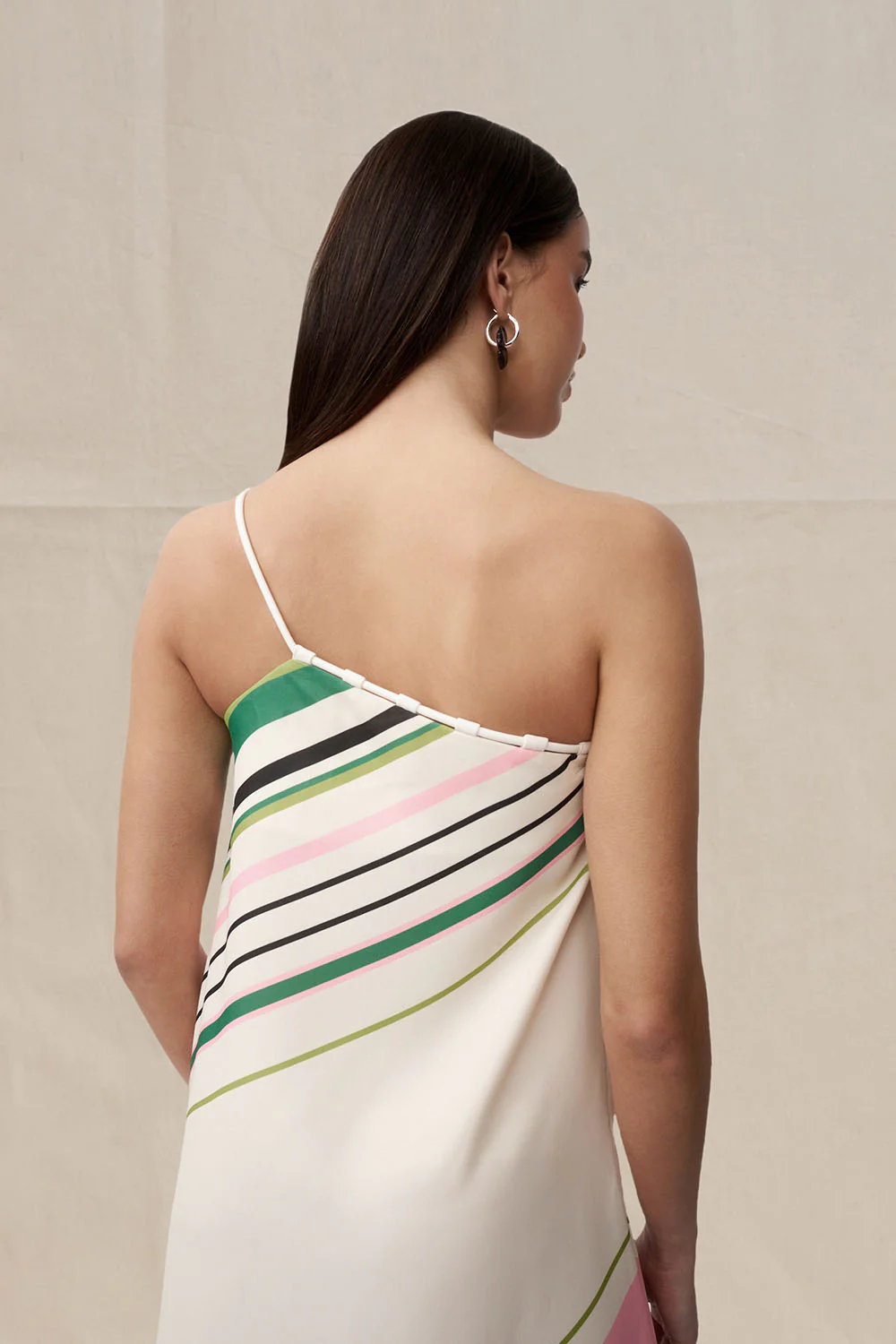 Lola Stripe One Shoulder Dress - Multi Black Green Ivory - Image 4