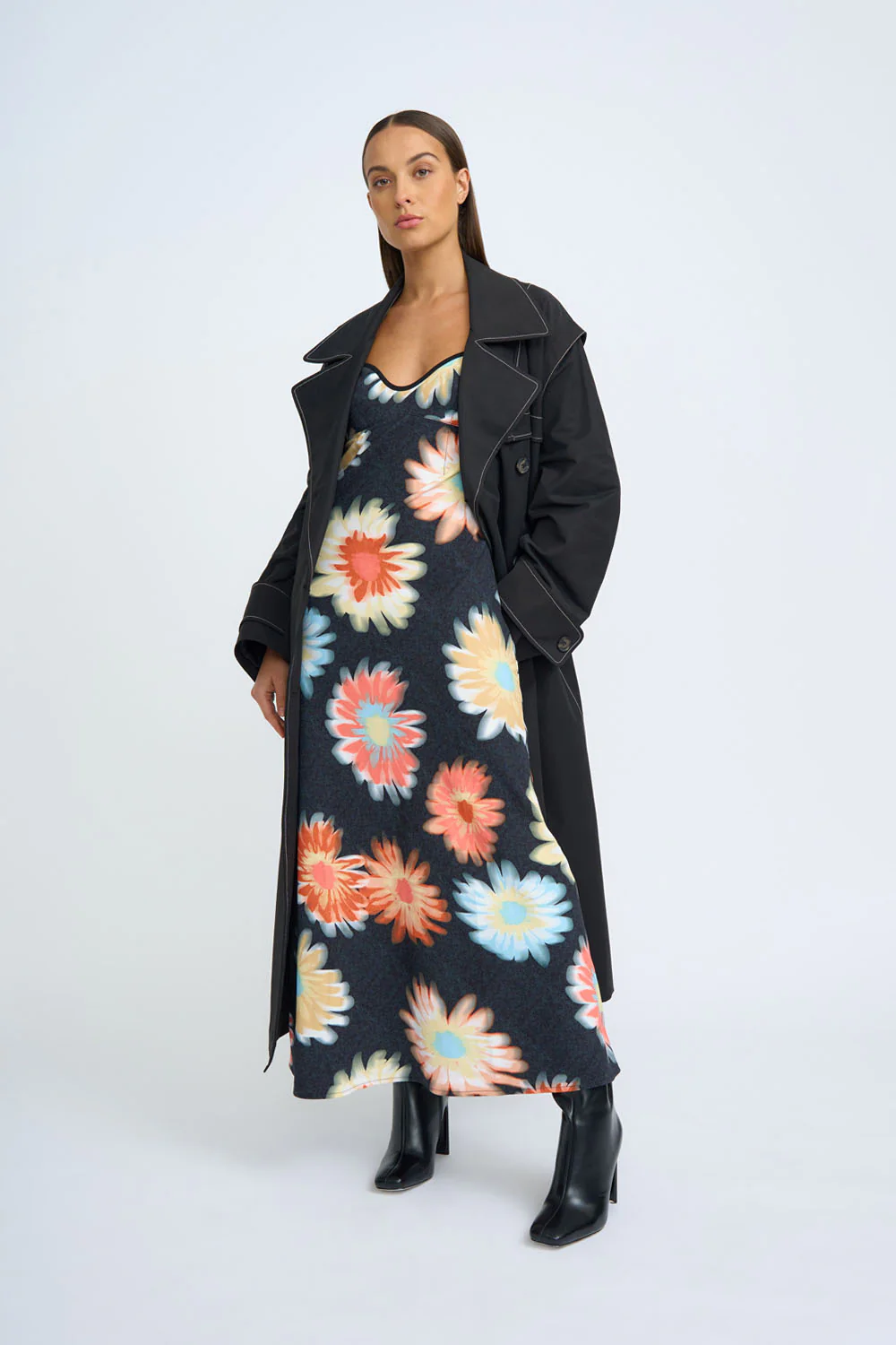 Malia Bias Midi Dress | Final Sale - Black Orange Multi - Image 7