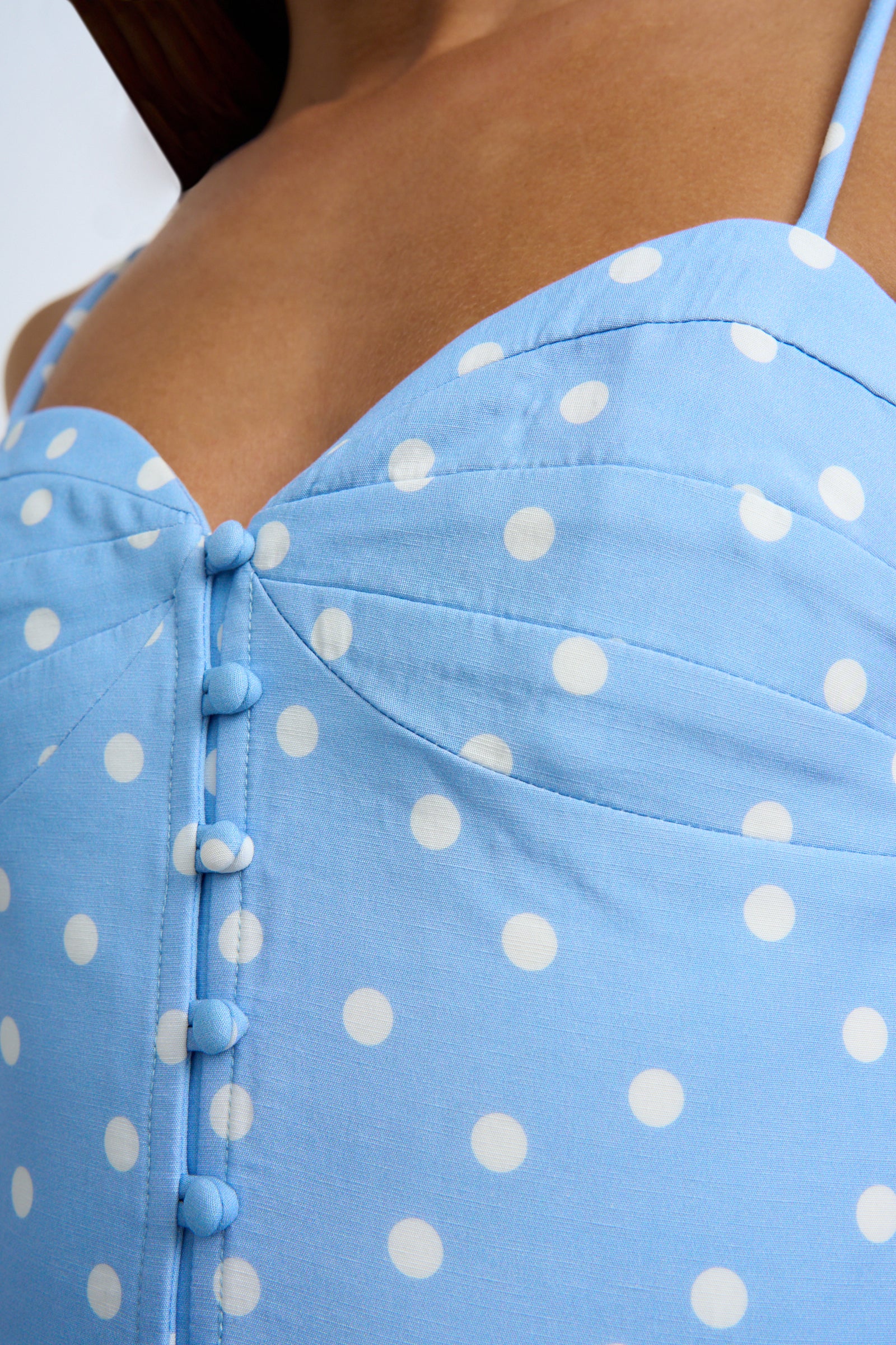 Mira Polka Gathered Mini Dress | Final Sale -Sea Blue Ivory - Image 6