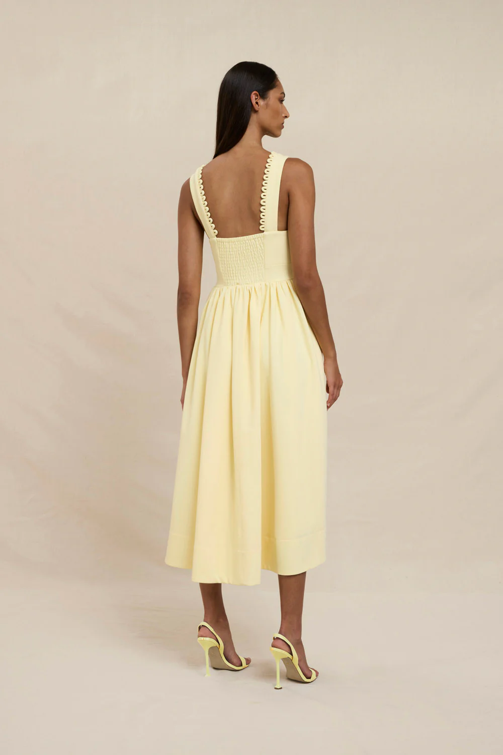 Nova Scallop Midi Dress - Lemon - Image 6