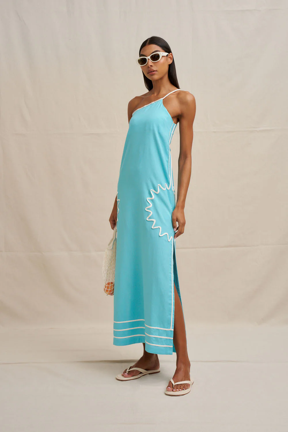Oasis One Shoulder Maxi Dress - Ivory Aqua Blue - Image 7