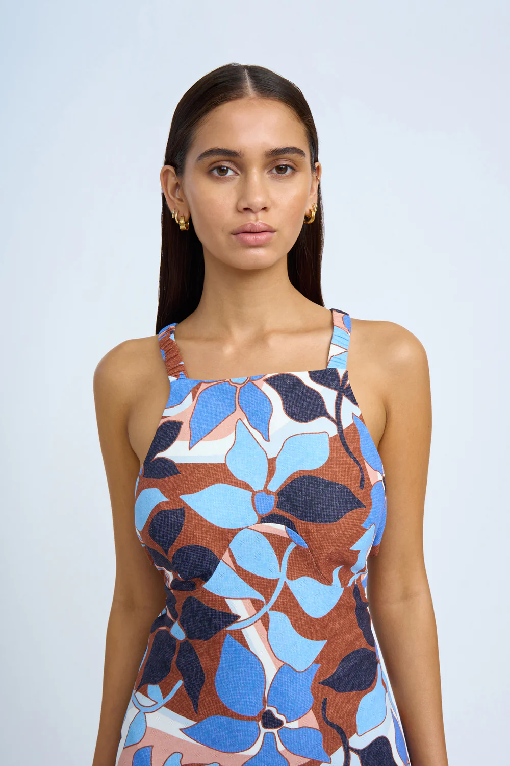 Ophelia Floral Bias Midi Dress | Final Sale - Navy Tan Brown Ivory - Image 3