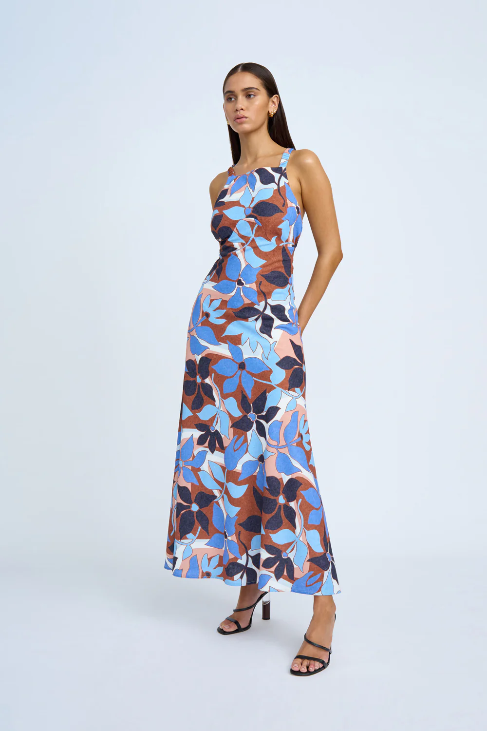 Ophelia Floral Bias Midi Dress | Final Sale - Navy Tan Brown Ivory - Image 5