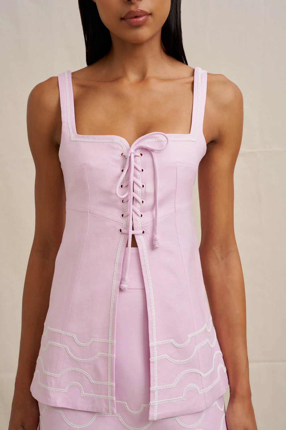 Paradise Lace Up Camisole - Ivory Lilac - Image 3