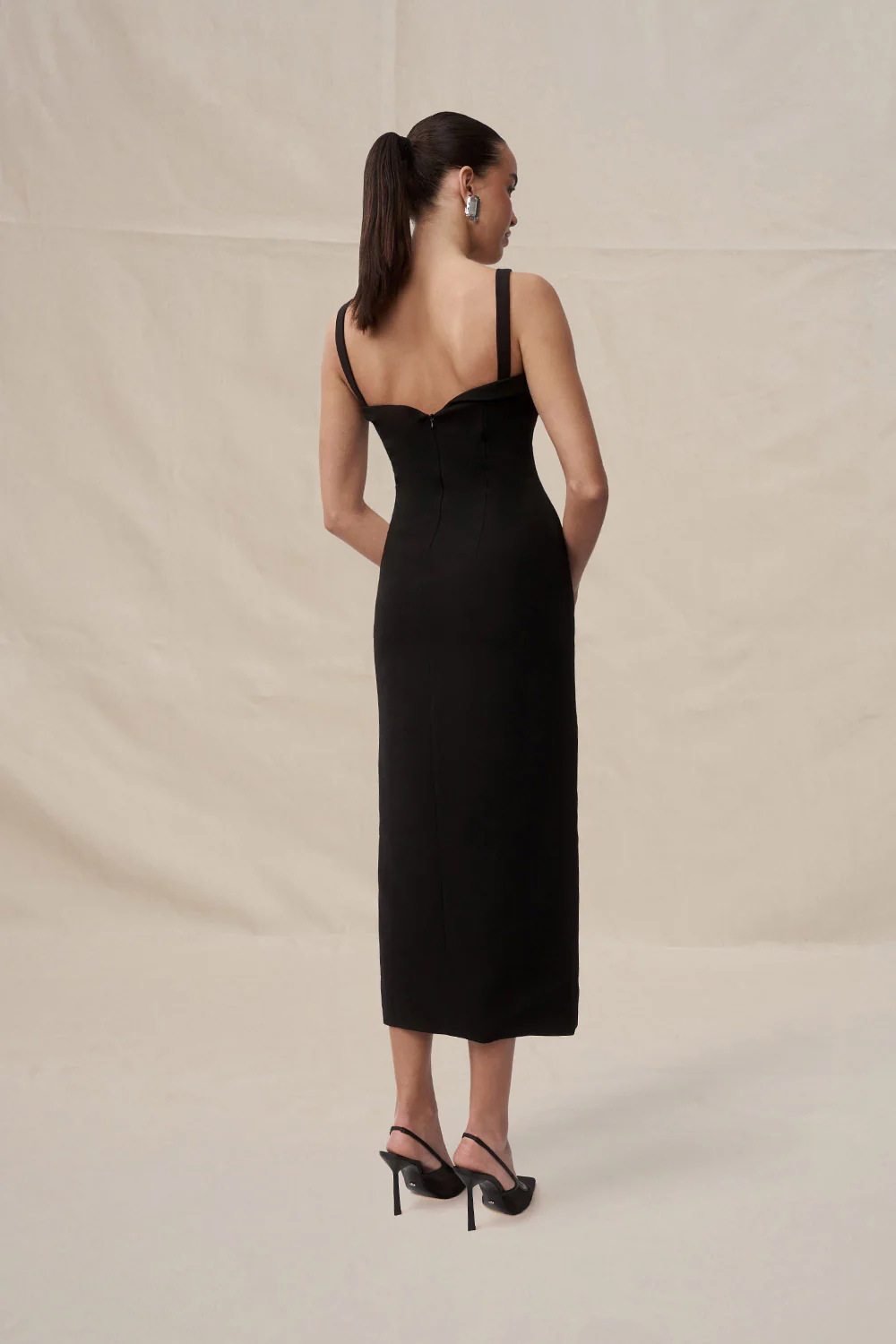 Phillipa Fold Contrast Midi Dress - Ivory Black - Image 2
