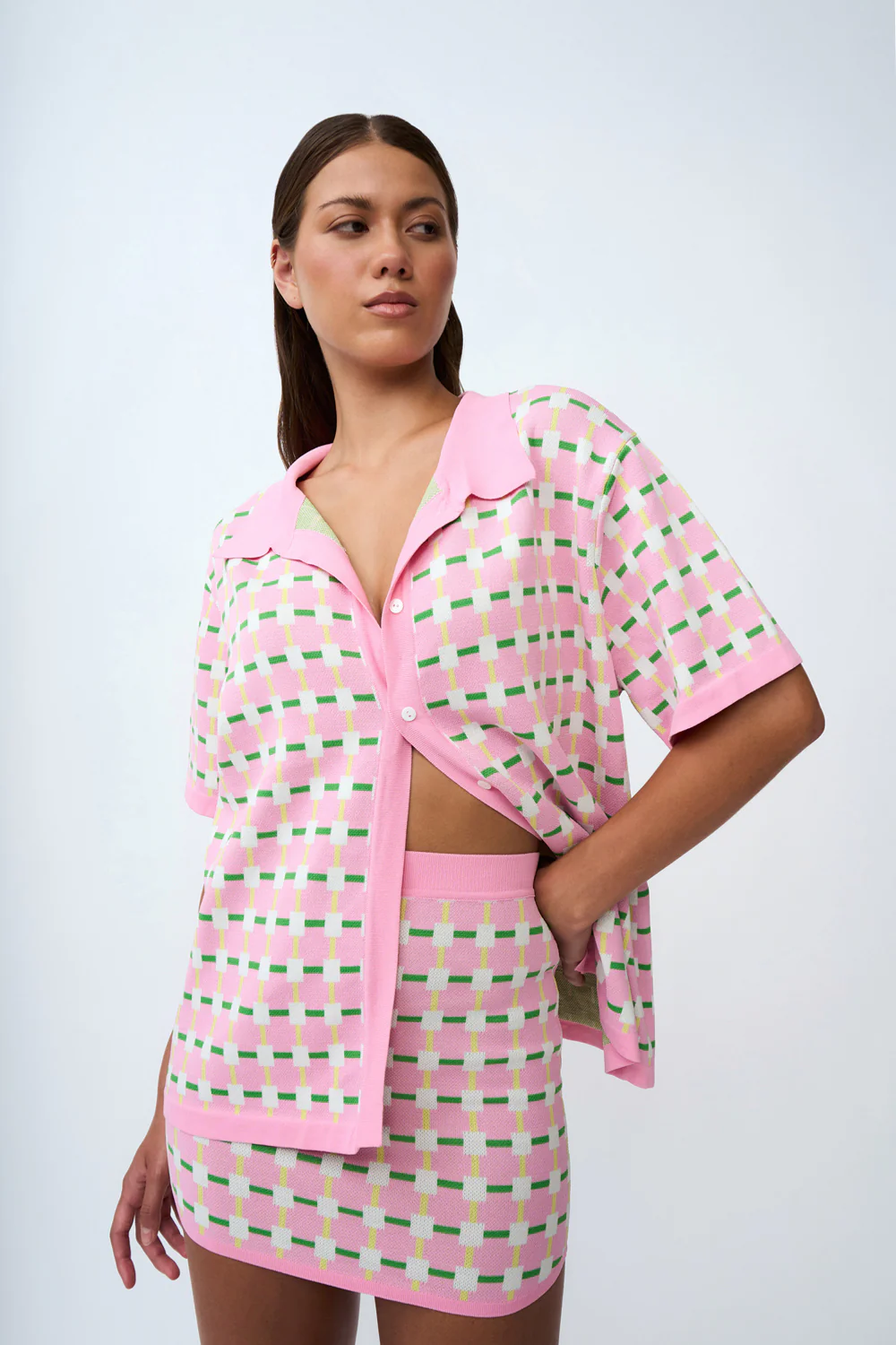 Remy Checker Knit Mini Skirt | Final Sale - Pink Green Yellow - Image 6