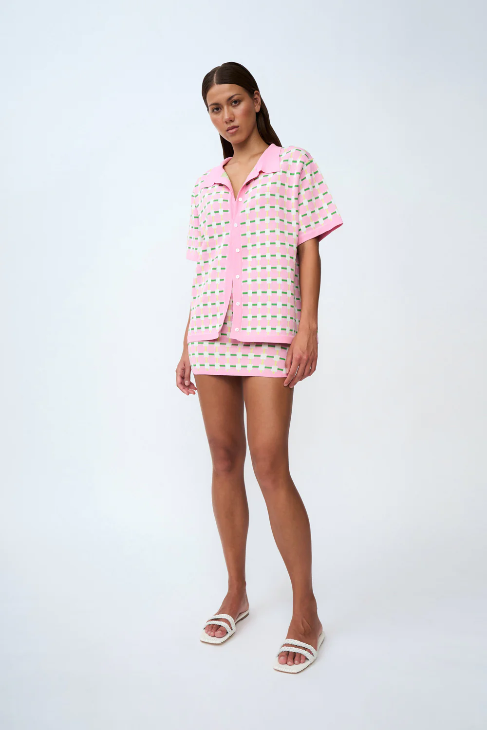 Remy Checker Knit Mini Skirt | Final Sale - Pink Green Yellow - Image 7