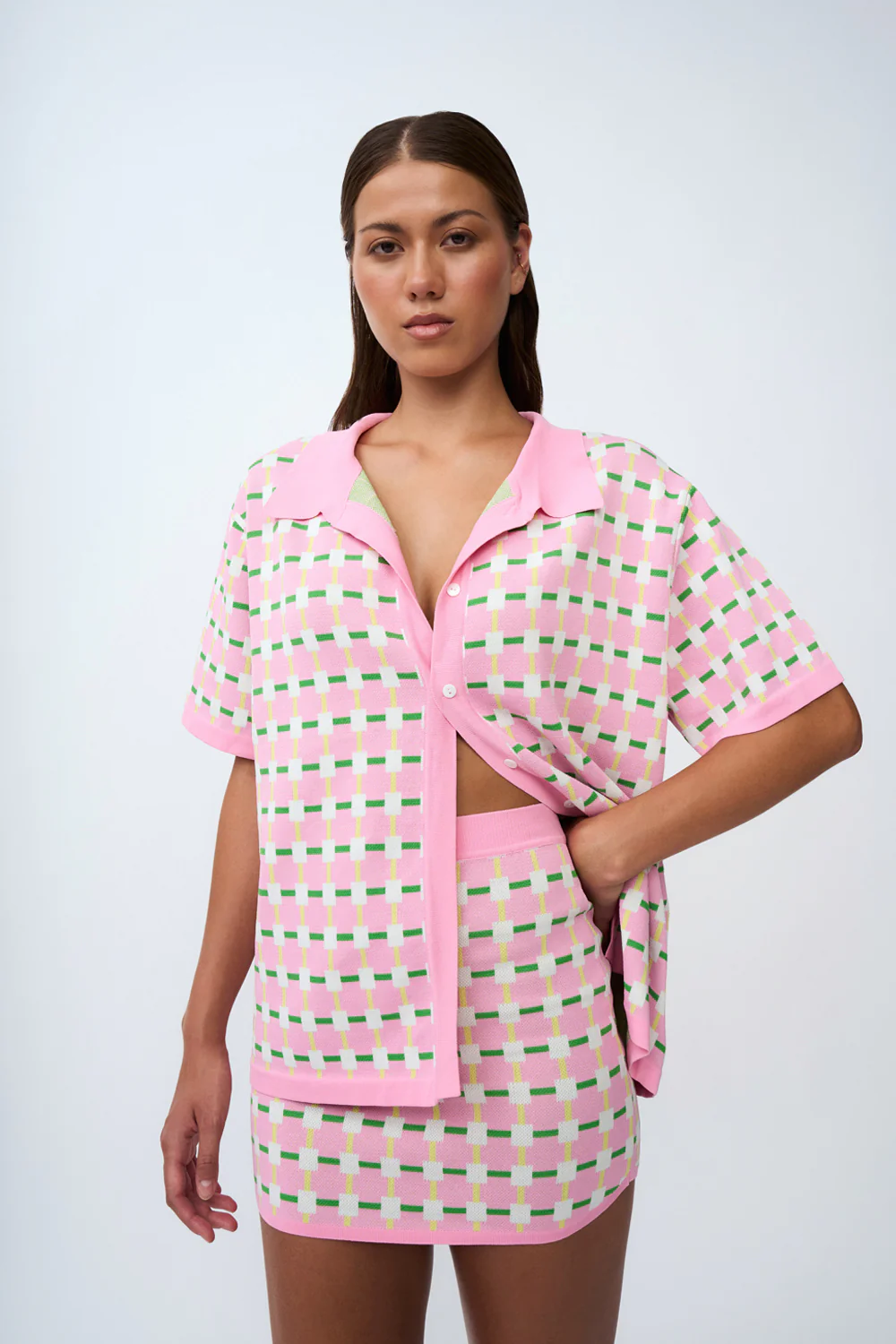 Remy Checker Knit Mini Skirt | Final Sale - Pink Green Yellow - Image 8