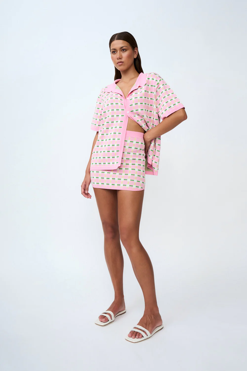 Remy Checker Knit Mini Skirt | Final Sale - Pink Green Yellow - Image 9