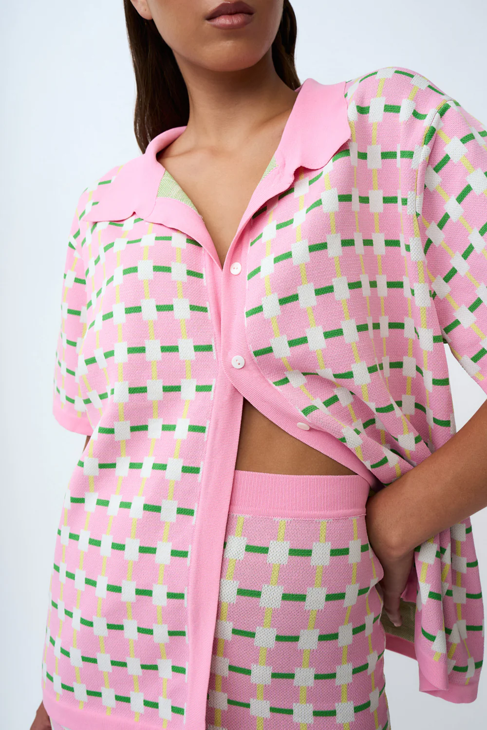 Checker Knit Shirt | Final Sale - Pink Green Yellow - Image 2