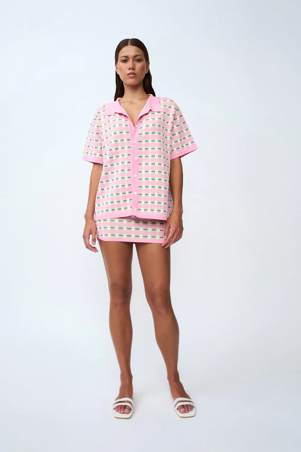 Checker Knit Shirt | Final Sale - Pink Green Yellow - Image 5