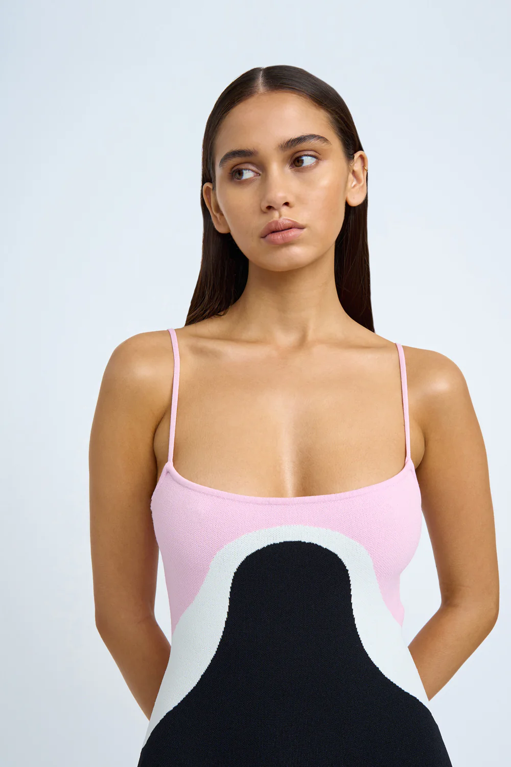 Rosa Curve Knit Dress | Final Sale- Ivory Pink Black - Image 3