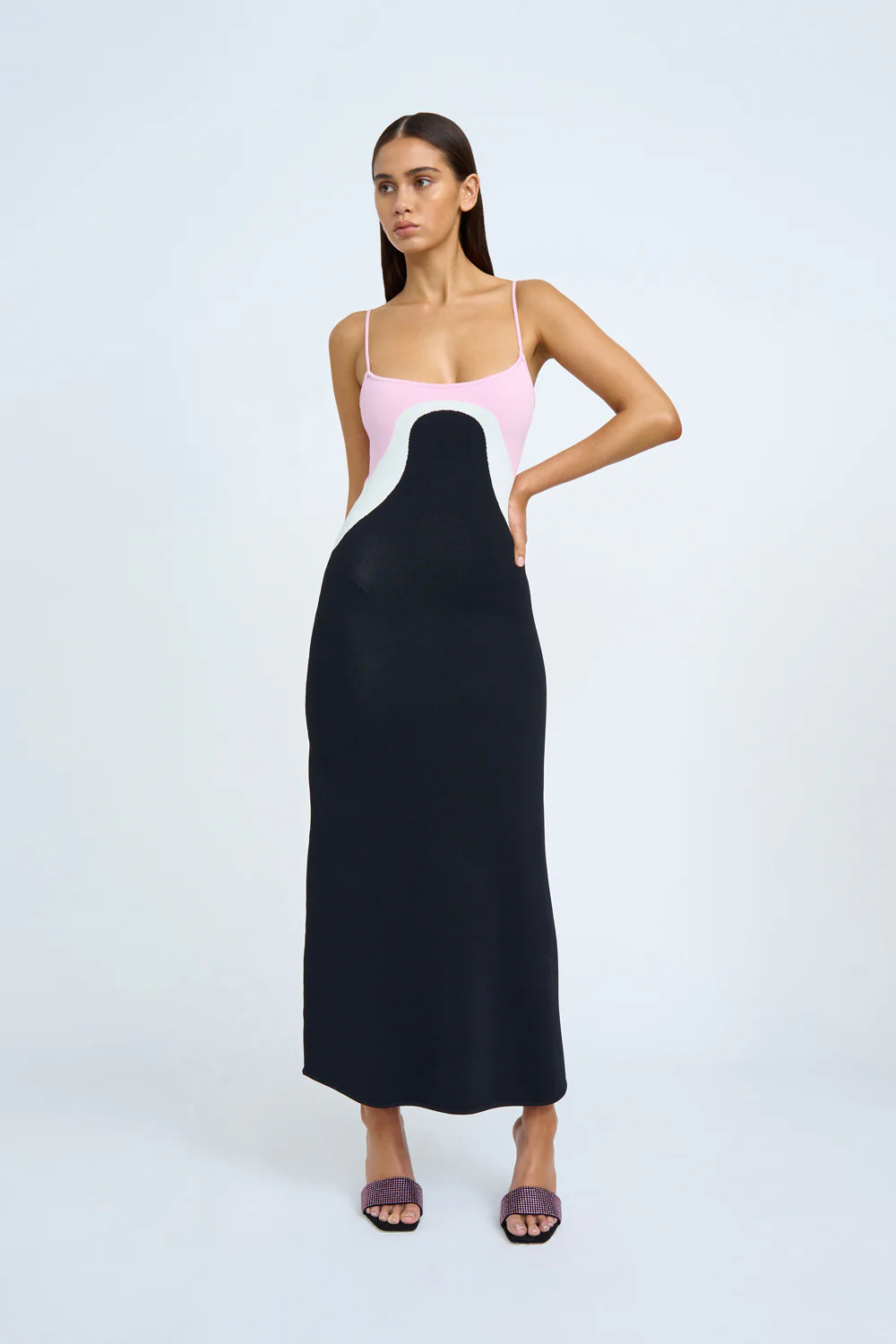 Rosa Curve Knit Dress | Final Sale- Ivory Pink Black - Image 6