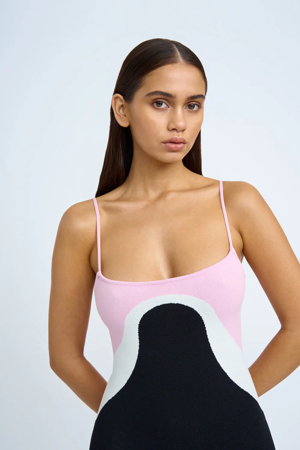 Rosa Curve Knit Dress | Final Sale- Ivory Pink Black - Image 7