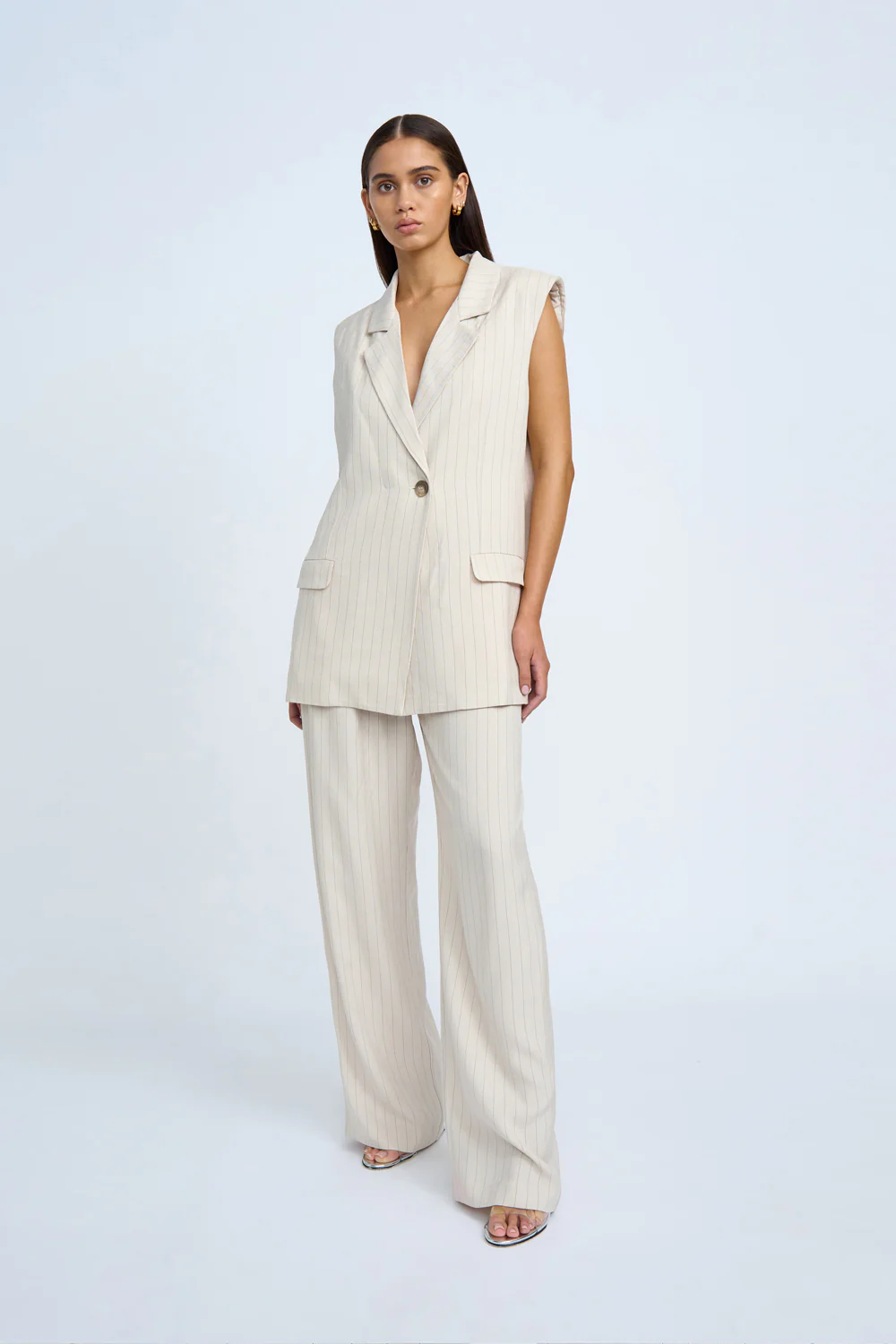 Rumi Sleeveless Pinstripe Blazer | Final Sale - Oat Black Pinstripe