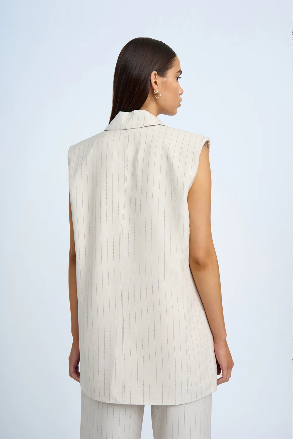 Rumi Sleeveless Pinstripe Blazer | Final Sale - Oat Black Pinstripe - Image 4