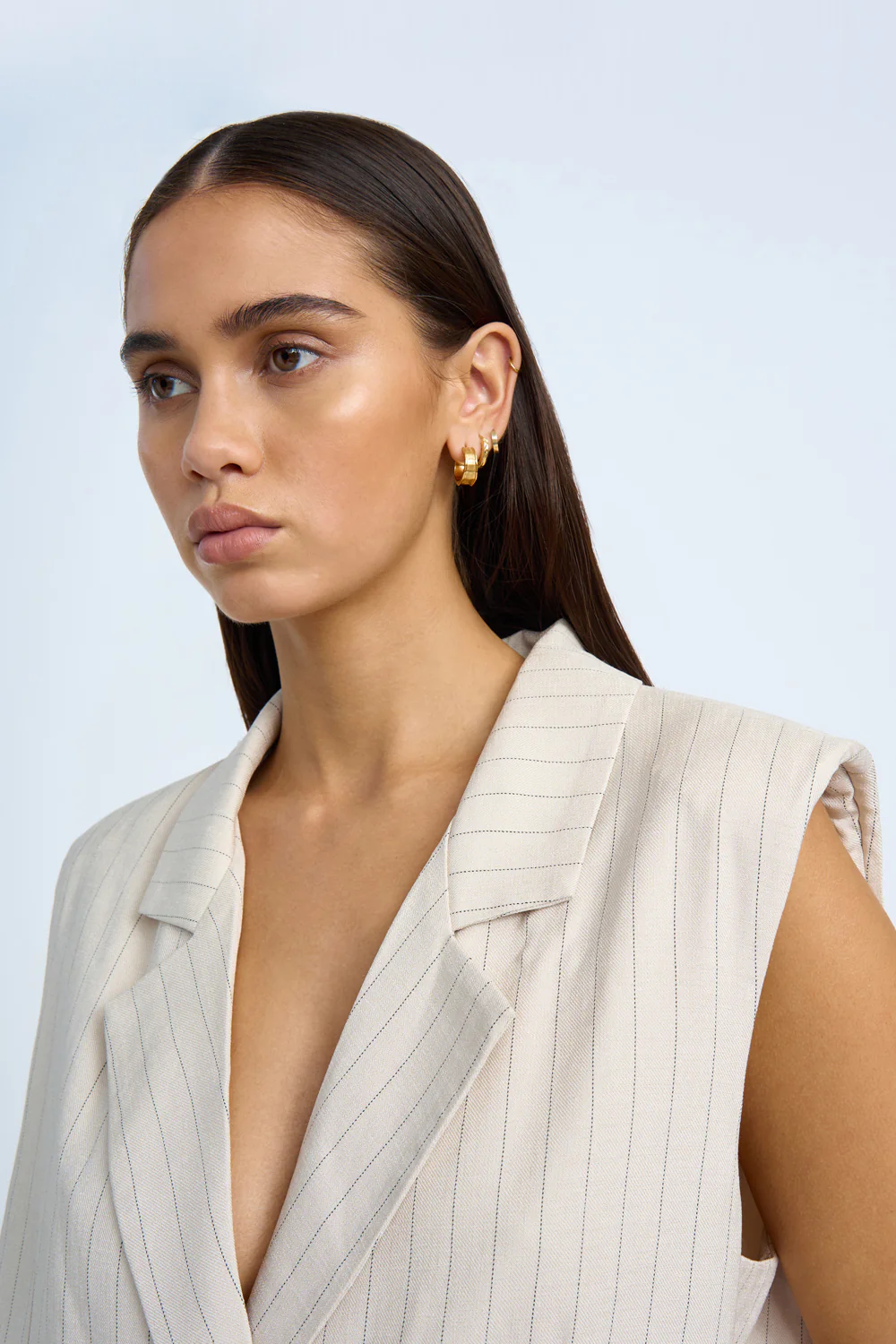 Rumi Sleeveless Pinstripe Blazer | Final Sale - Oat Black Pinstripe - Image 6