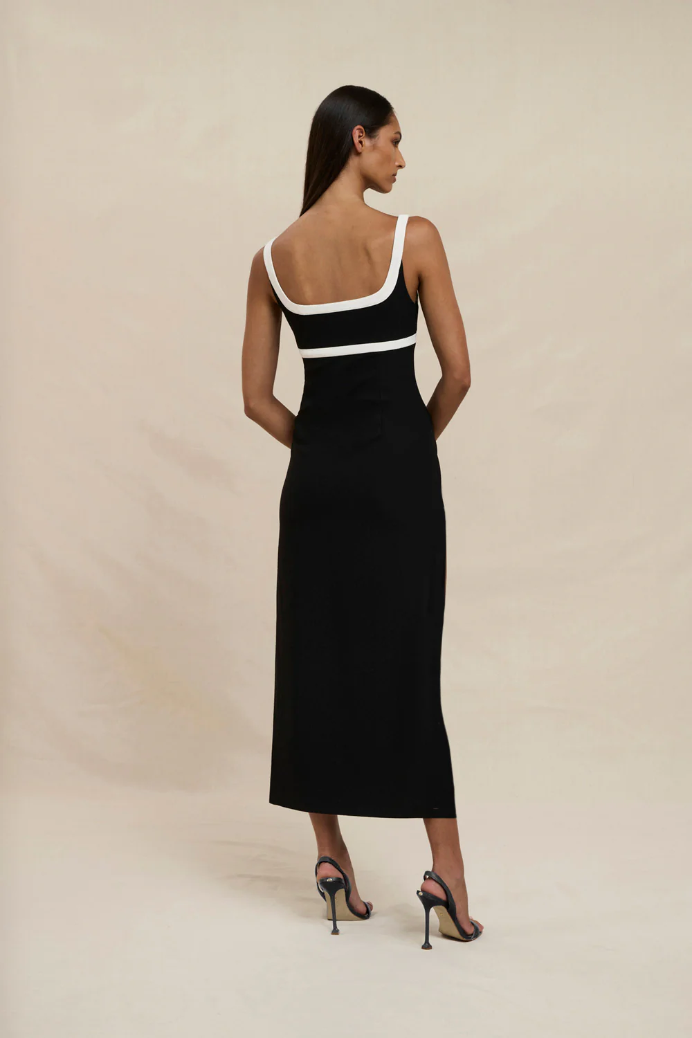 Saraya Scoop Split Dress - Ivory Black - Image 5