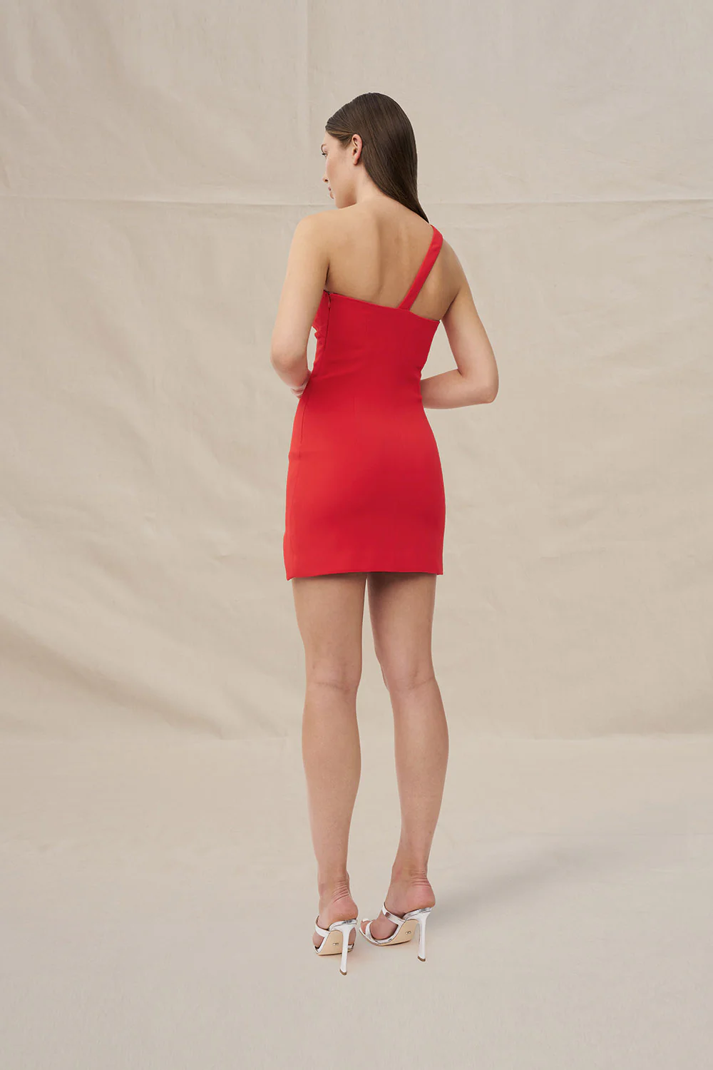 Sharp One Shoulder Mini Dress - Red - Image 3