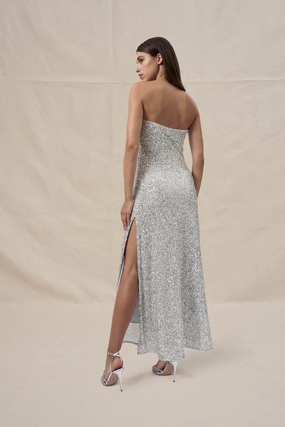 Skylar Sequin Long Line Dress - Silver - Image 3