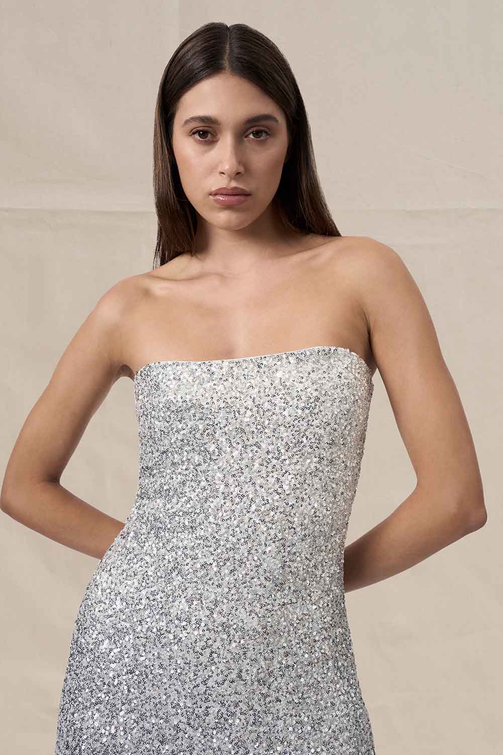 Skylar Sequin Long Line Dress - Silver - Image 4