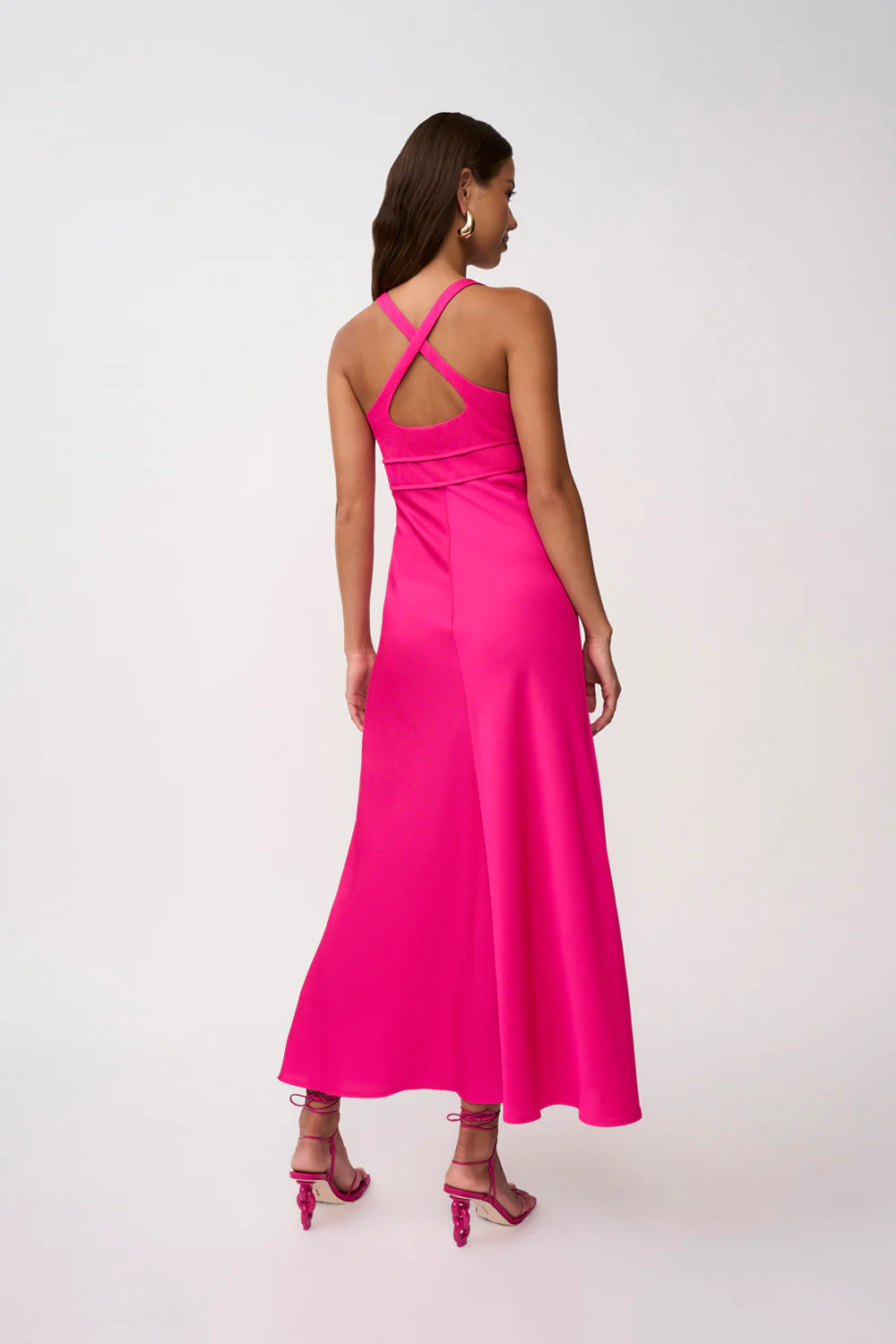 Soleil Pipe Bias Midi Dress | Final Sale - Fuchsia Pink - Image 3