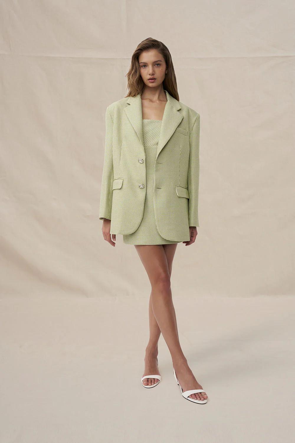 Telisa Oversized Tweed Blazer - Tweed Green