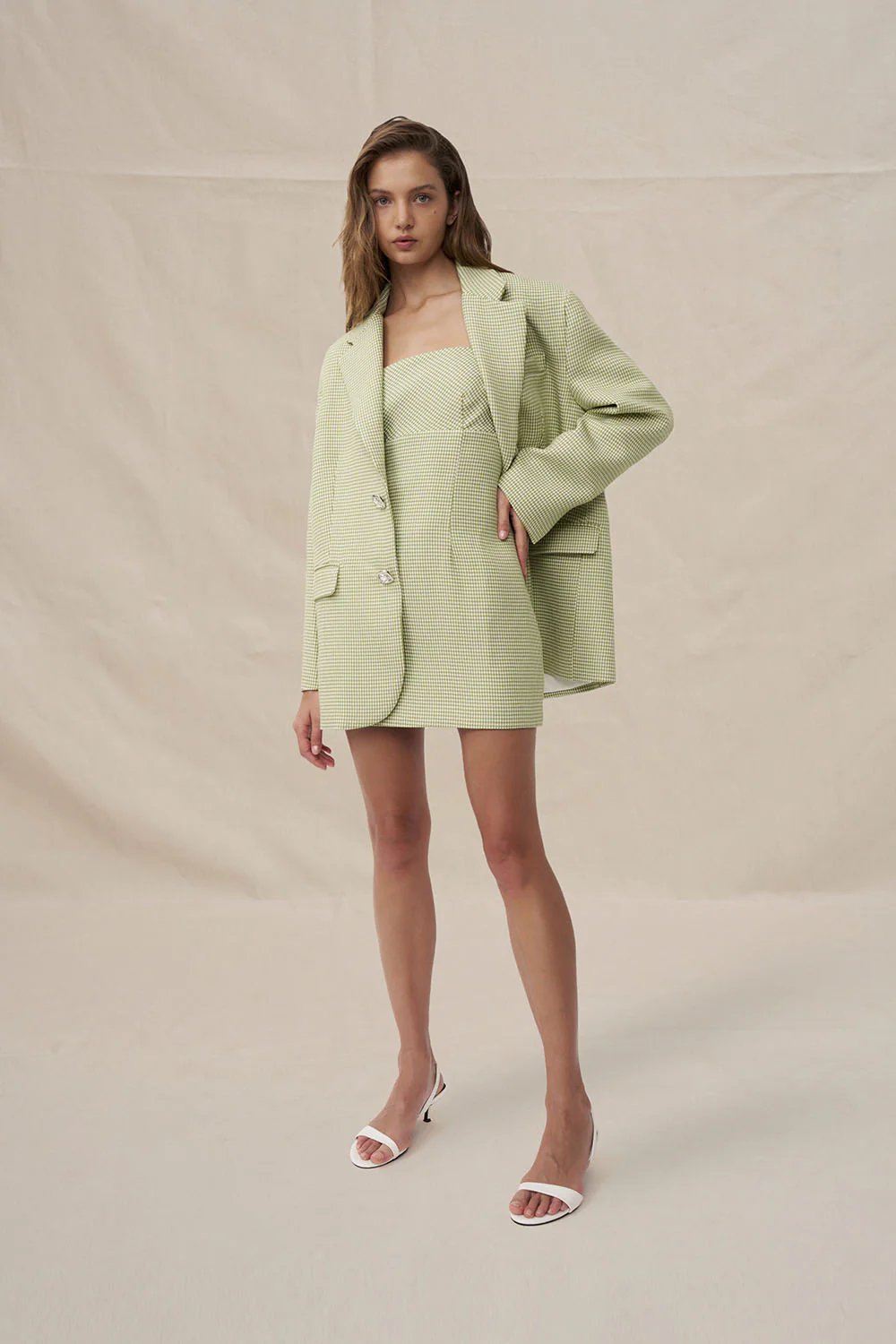 Telisa Oversized Tweed Blazer - Tweed Green - Image 2