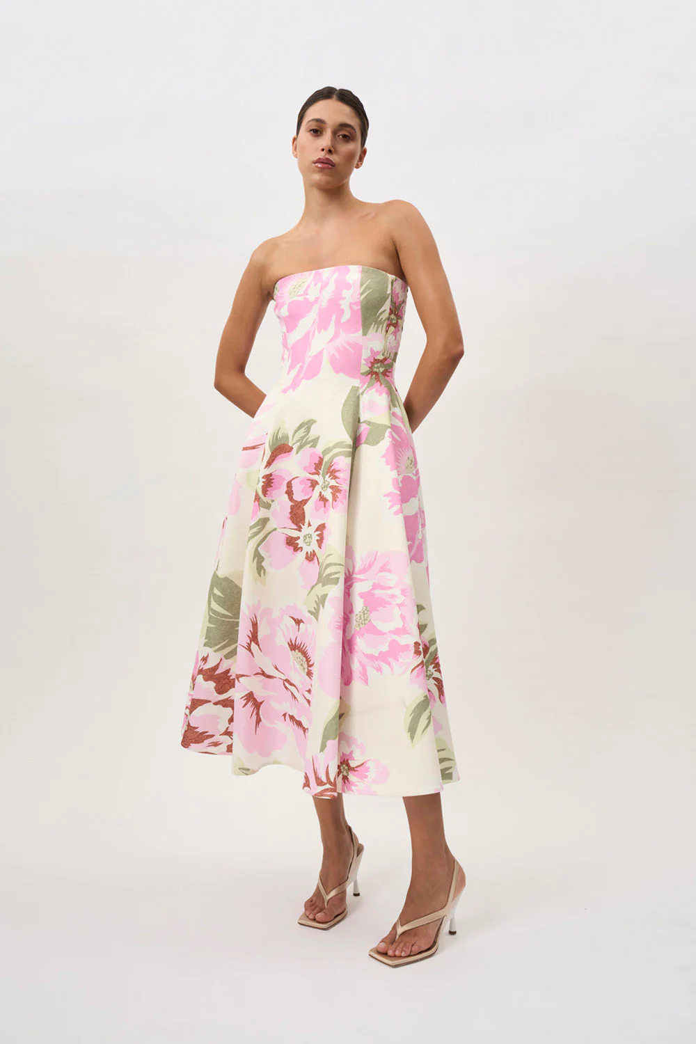 Carrie Strapless Dress | Final Sale - Pink Ivory Green - Image 5