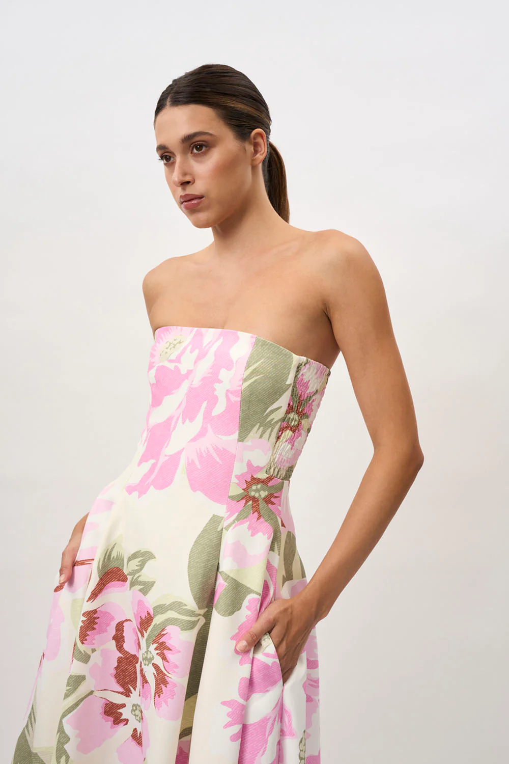 Carrie Strapless Dress | Final Sale - Pink Ivory Green - Image 6