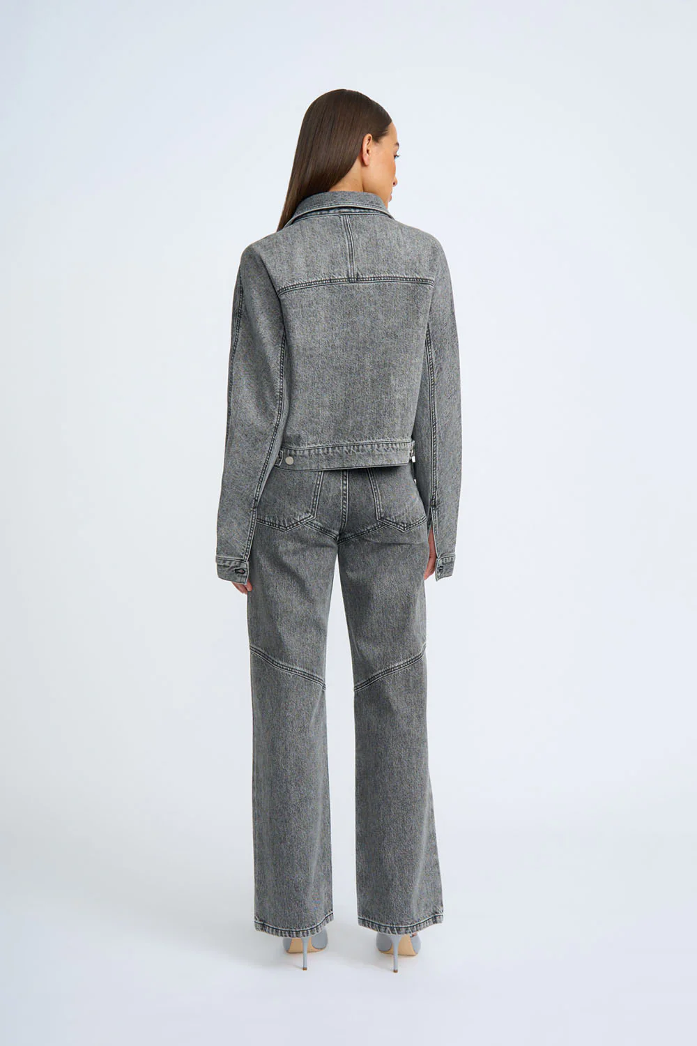 Rebel Crop Denim Jacket | Final Sale - Grey Stone Wash - Image 3