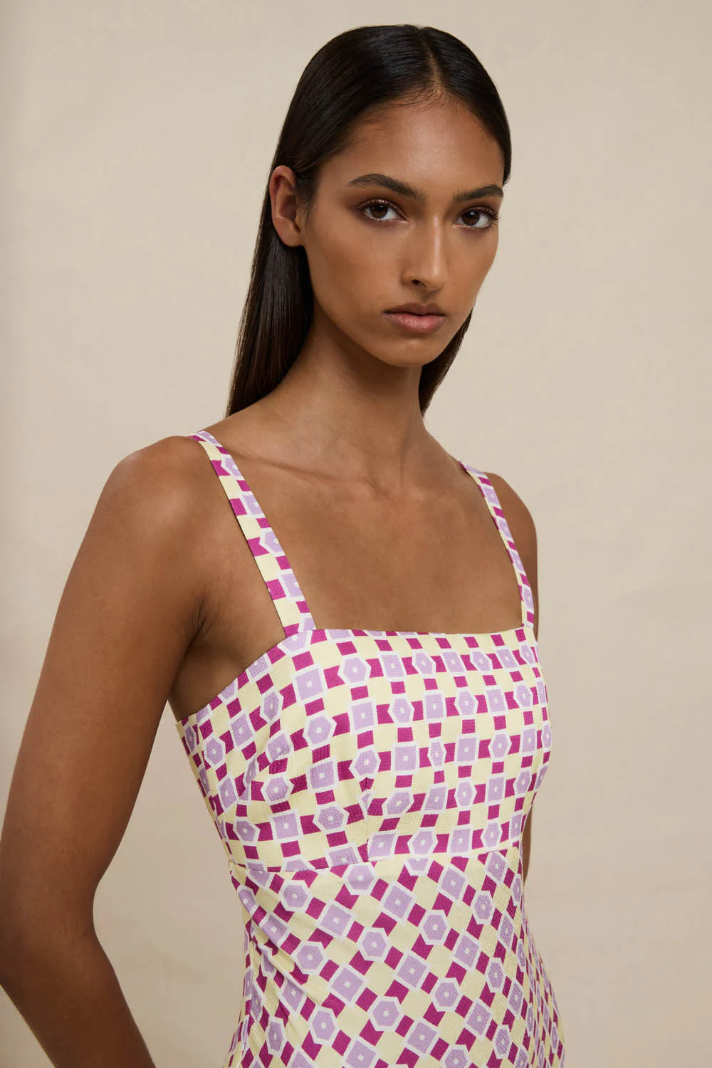 Zinnia Geo Bias Midi Dress - Lilac Yellow Berry - Image 2
